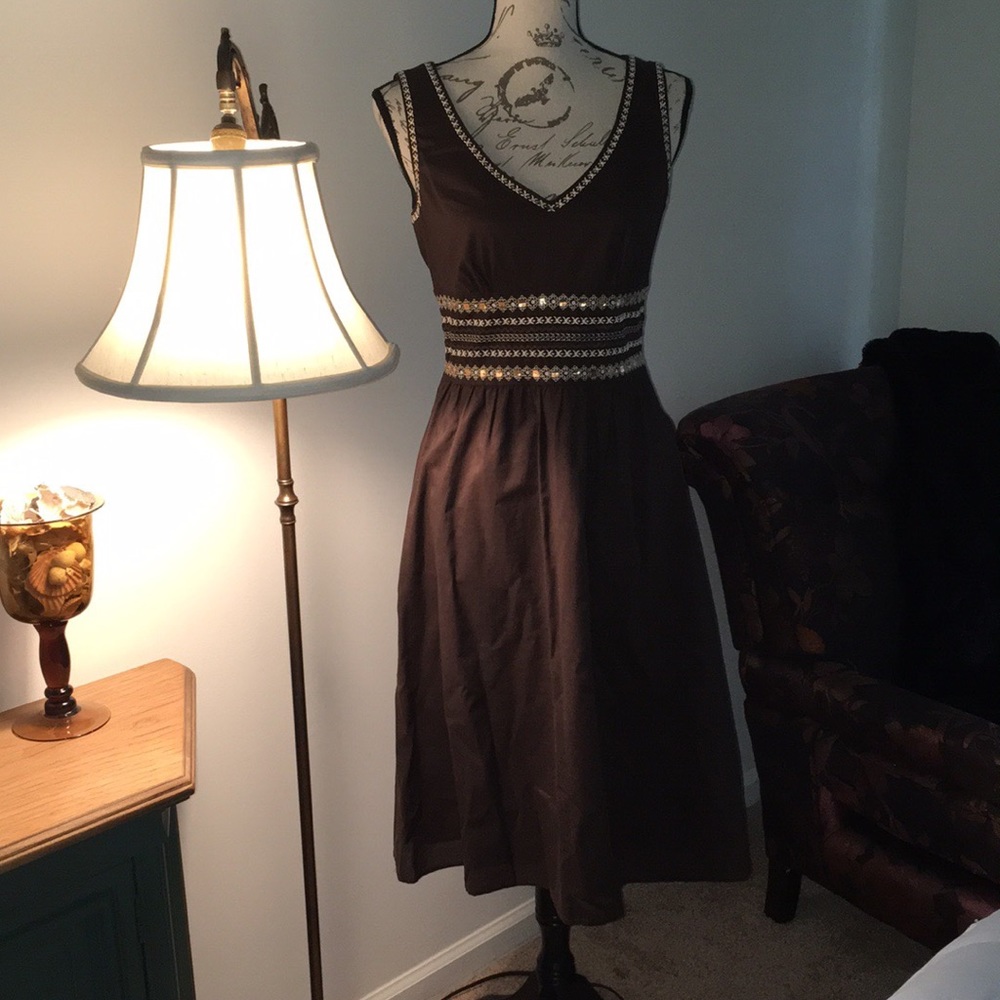 LOFT BROWN COTTON LINED DRESS